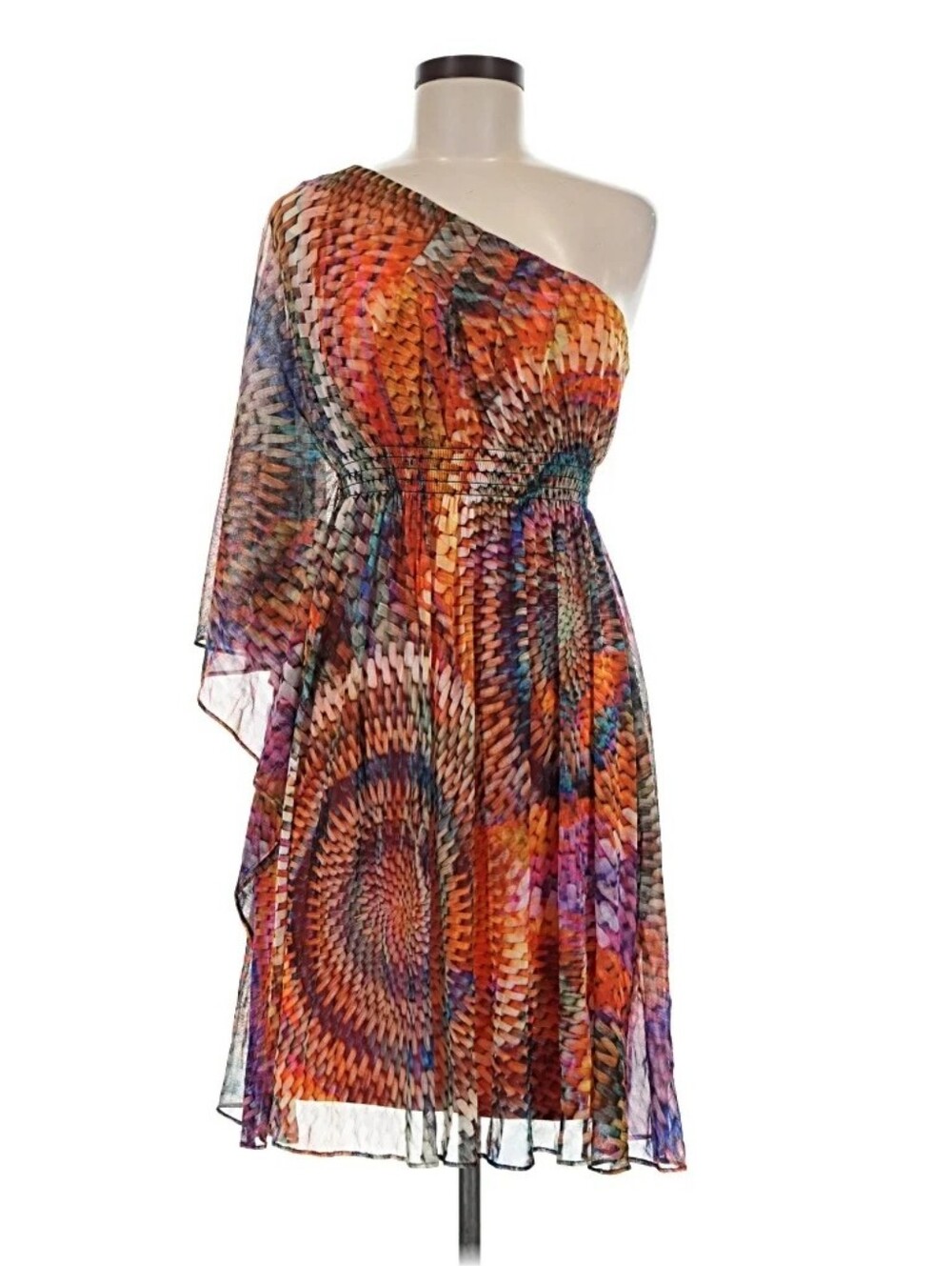 Muse Multicolored One-Shoulder Dress with Orange Lining